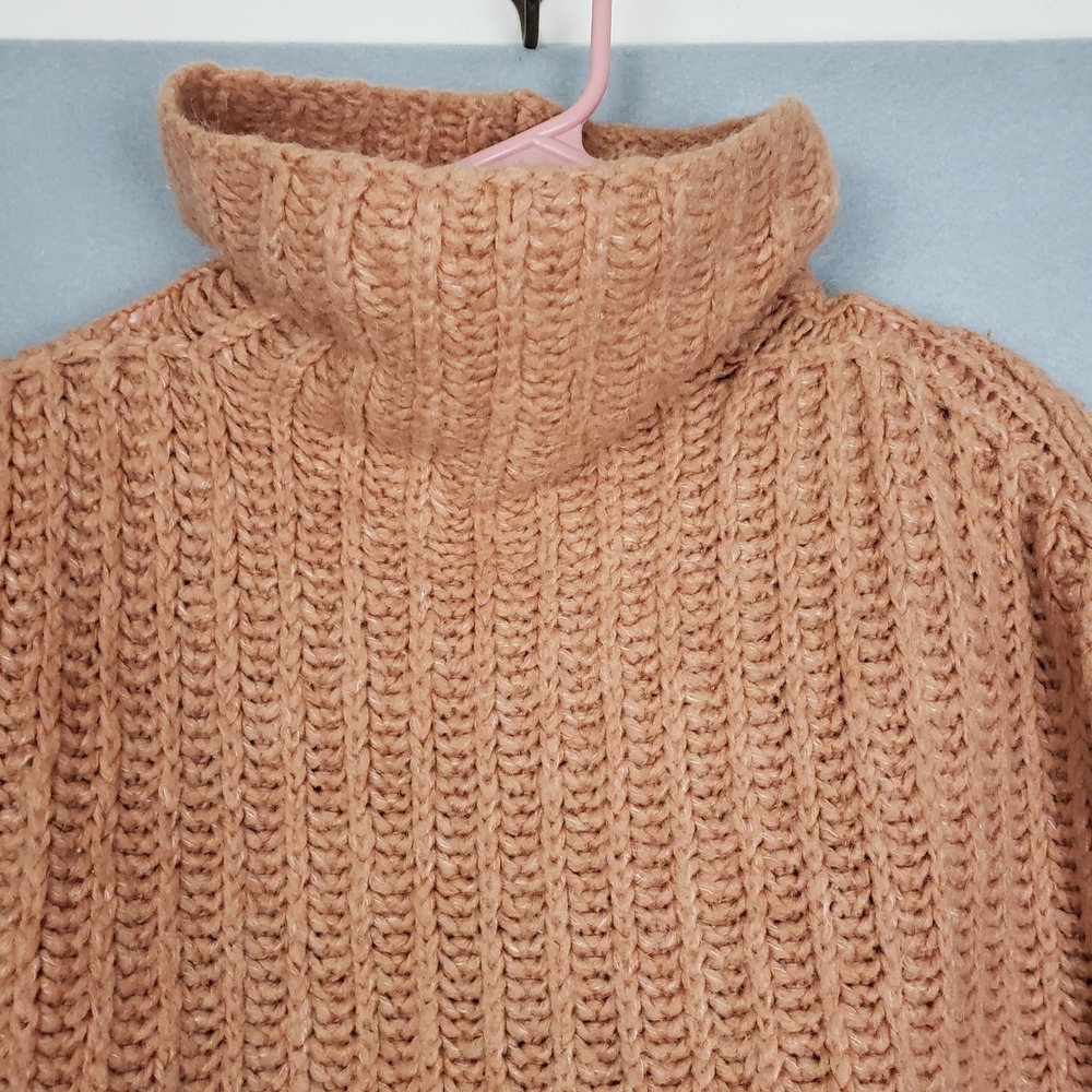 Free People Size M Chunky Knit Turtleneck Sweater Camel Tan Wool Alpaca Winter‎ - Picture 2 of 9